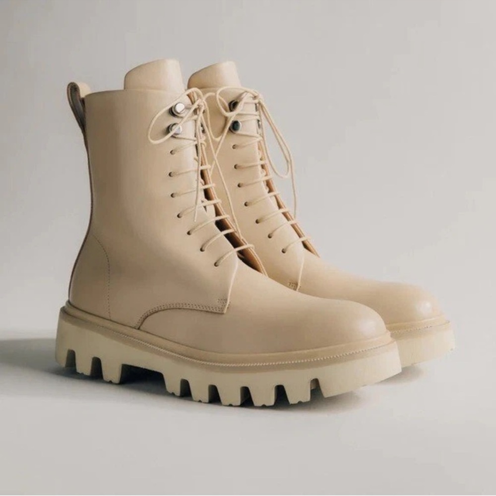New! KOIO Logo Cortina Leather Moto Boots in Sandalwood